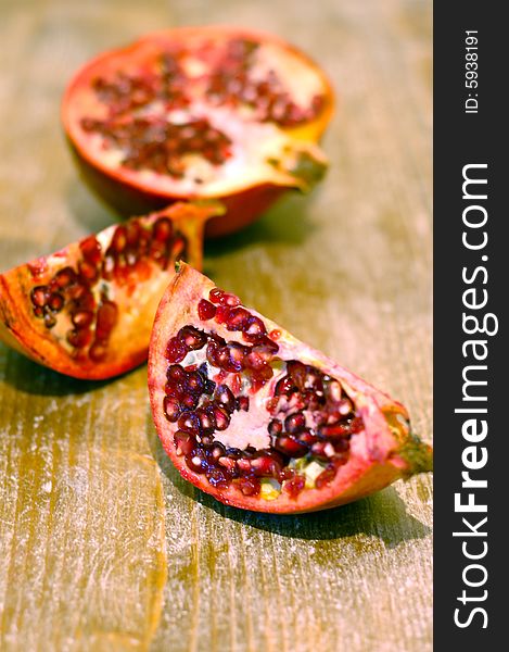 Broken Ripe Pomegranate Fruit And Seeds