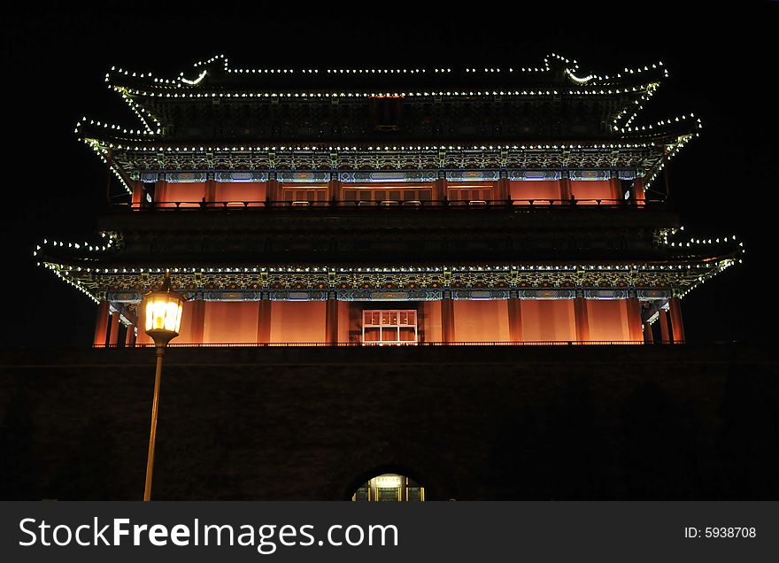 Ancient building, night scene, lighten the building. Ancient building, night scene, lighten the building