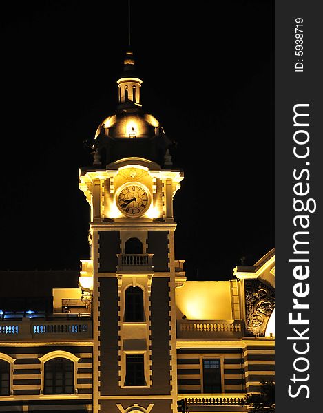 Ancient building, night scene,bell tower,clochard