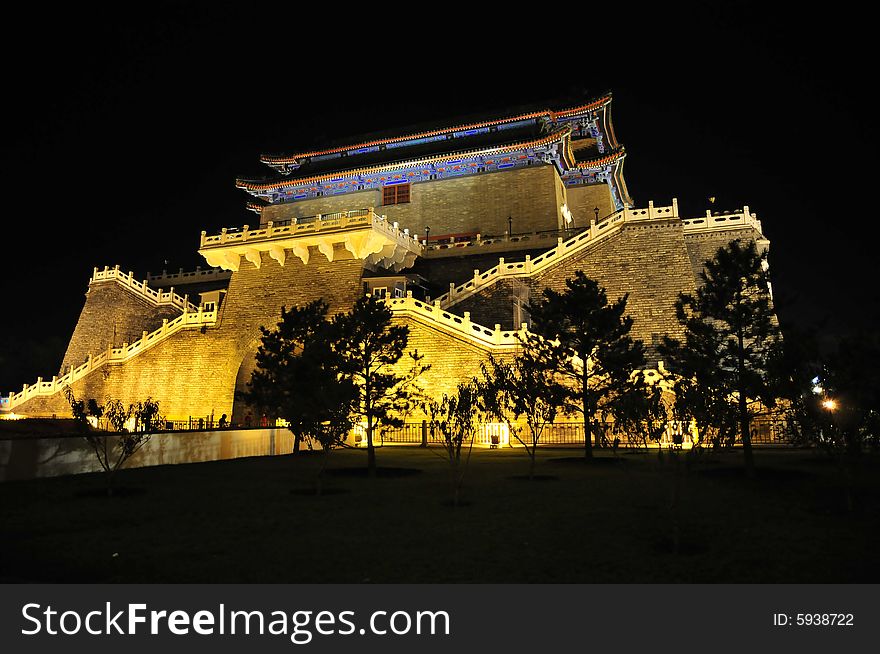 Ancient building, night scene, lighten the building, chinese castle. Ancient building, night scene, lighten the building, chinese castle