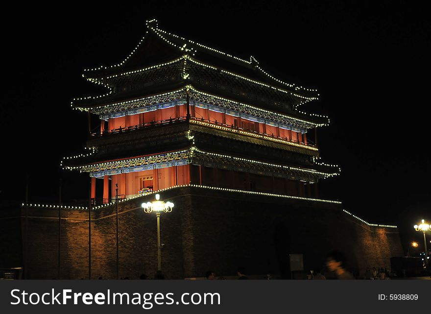 Ancient building, night scene, city gate. Ancient building, night scene, city gate