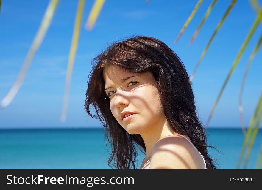 View of  nice young  gorgeous female in summer environment. View of  nice young  gorgeous female in summer environment