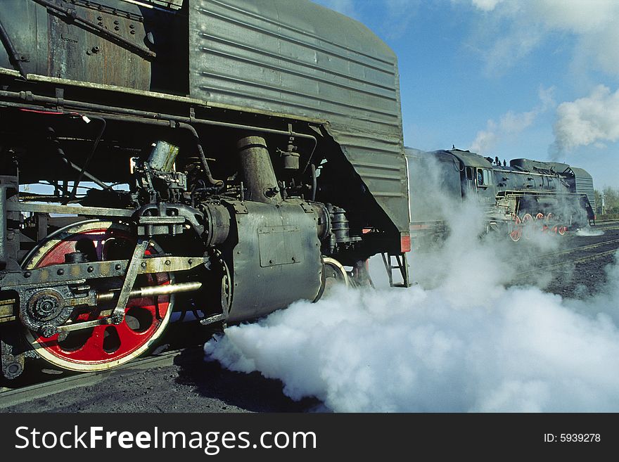 Steam train on chifeng railroad, neimenggu, china