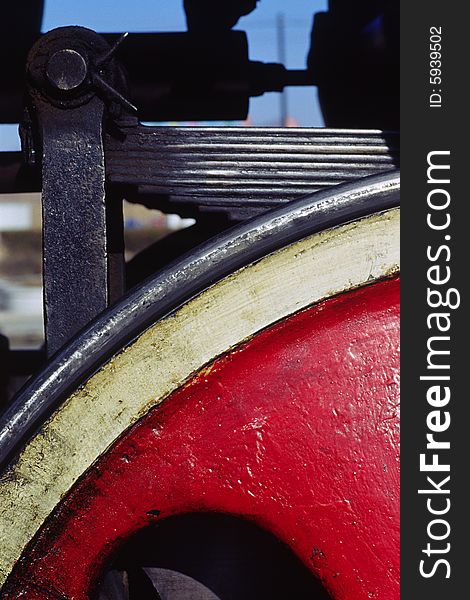 Detail of a red wheel of the steam train, chifeng, neimenggu, china