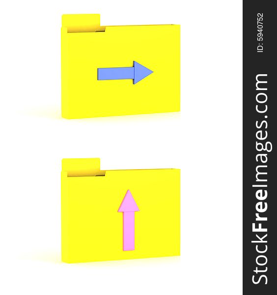 Two yellow folders with color arrows on a white background. Two yellow folders with color arrows on a white background
