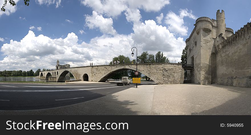 Panorama of famous Avignon's bridge from the city walls