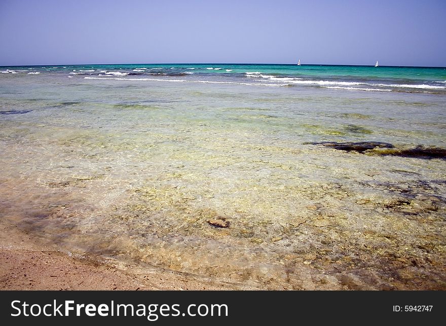 Sand beach in Tunisia, Africa. Wide angle.