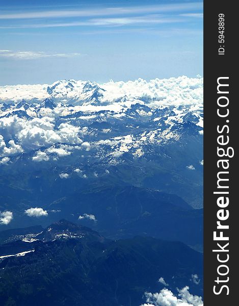 Aerial view of Swiss Alps mountains