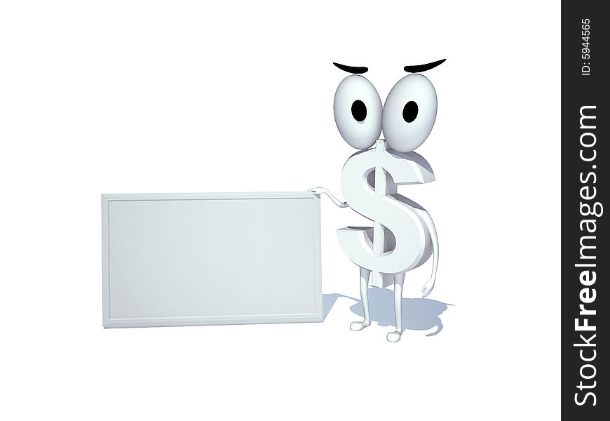 3d dollar sign with empty board. 3d dollar sign with empty board