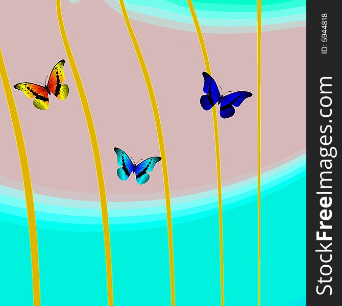 Illustration of butterflies on color background. Illustration of butterflies on color background