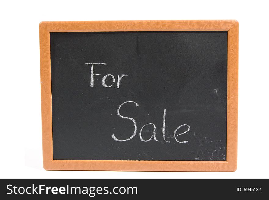 Chalkboard with text for sale isolated on white