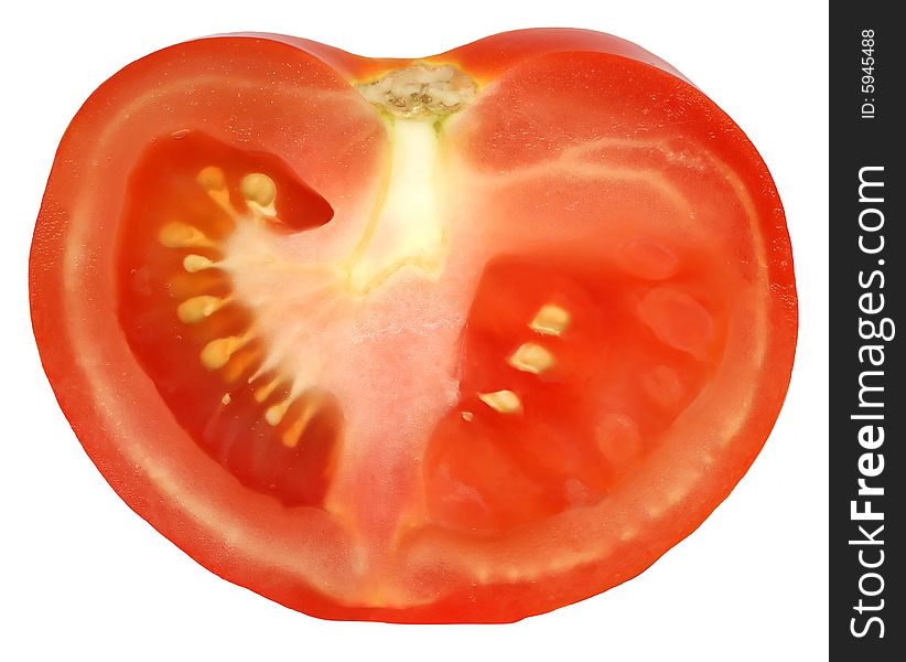 Fresh natural tomato slice isolated on white