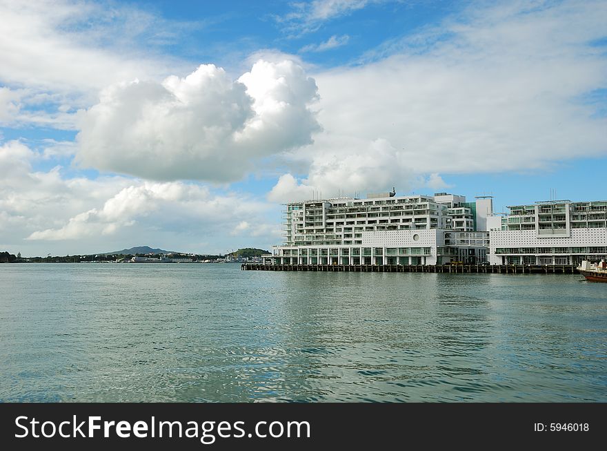 Luxury apartment at Auckland Harbor with blue sky background. Luxury apartment at Auckland Harbor with blue sky background