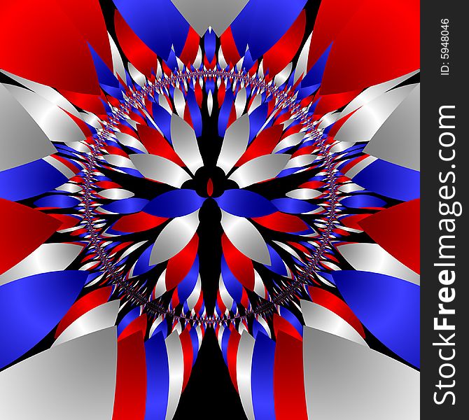 Abstract fractal image resembling a patriotic American dragonfly