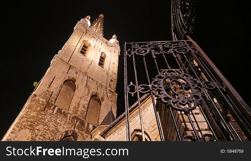 Nicely lighted church by night