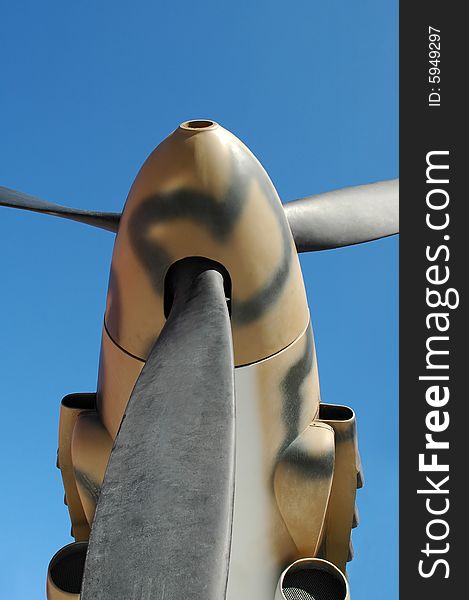 Close-up of the propeller of a WWII military fighter aircraft. Close-up of the propeller of a WWII military fighter aircraft