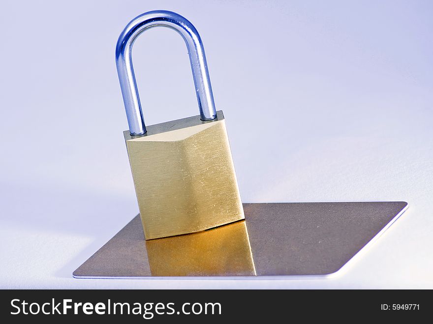 Lock and card isolated on a white background