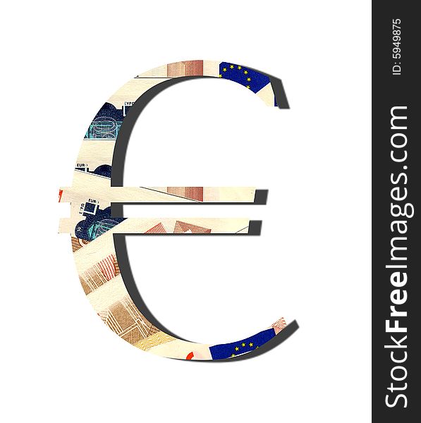 Euro Money Symbol filled with texture of 50Euro Notes for your design isolated on white.