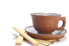 Ceramic Cup Of Tea And Cookies Royalty Free Stock Image