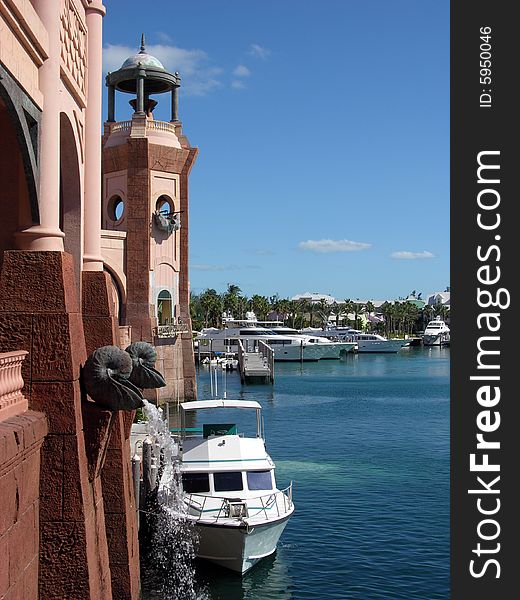 The stylish architecture of resort building and a harbour view on Paradise Island, The Bahamas. The stylish architecture of resort building and a harbour view on Paradise Island, The Bahamas.