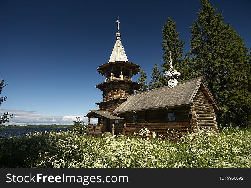 Wooden Church on the shore of Onego-lake in Karelija.