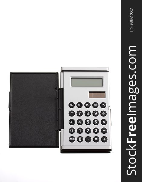 Pocket calculator on white background