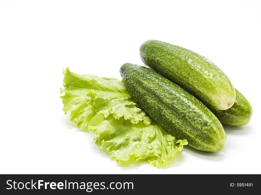 Clean isolated cucumbers on letucce. Clean isolated cucumbers on letucce