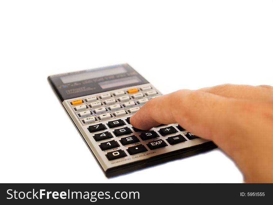 A scientific calculator isolated on a white background