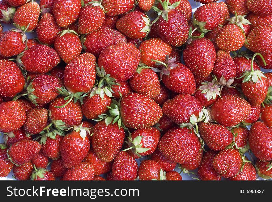 Red, ripe wild strawberry. Background.