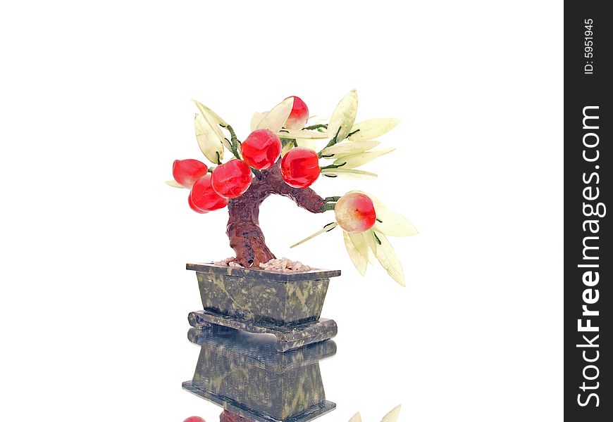 Prosperity charm cherry tomato tree handicraft perspective view. Prosperity charm cherry tomato tree handicraft perspective view