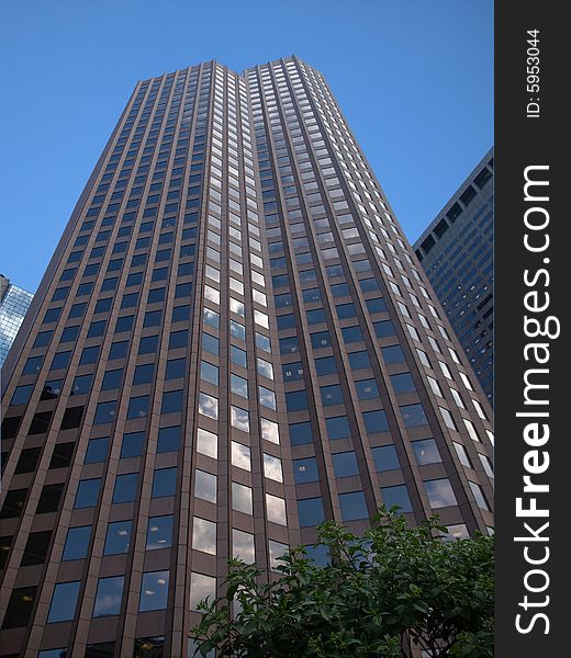 Glass Skyscraper Perspective view against blue sky