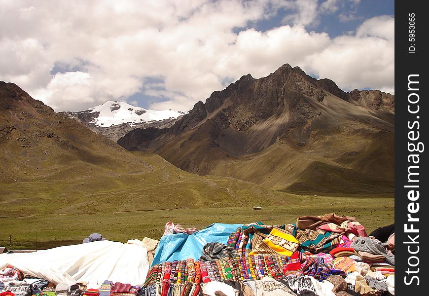 Indian Touristmarket In Highlands Of Peru