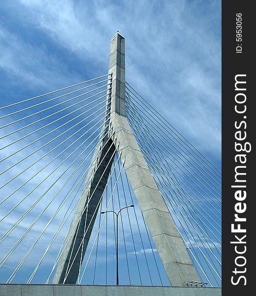 Cable Stay Bridge Wishbone and clouds blue sky