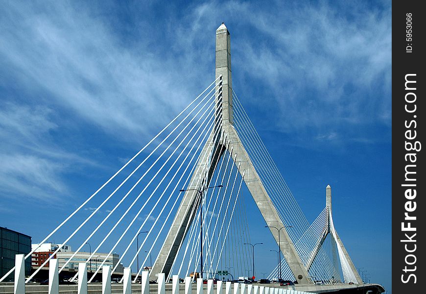 Cable Stay Bridge with blue sky and clouds