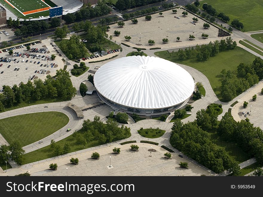 An aerial shot of a stadium. An aerial shot of a stadium.