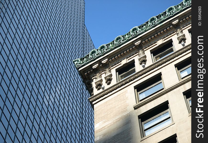 Historic Stone and  Glass Office Building looking up. Historic Stone and  Glass Office Building looking up