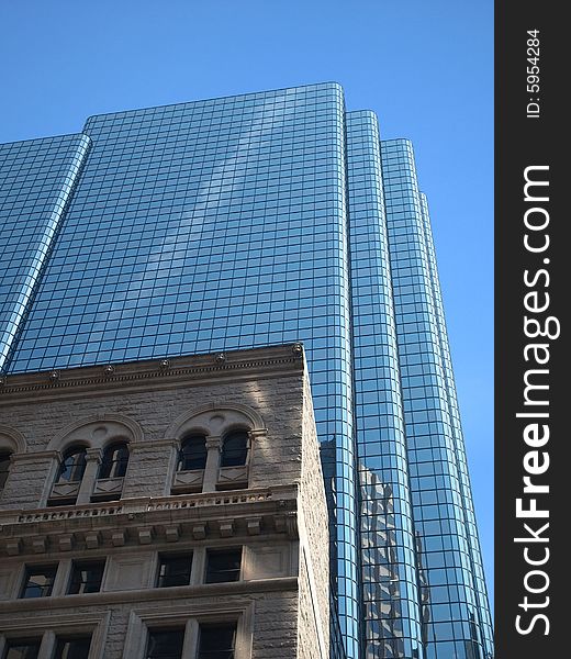 Historic Stone and  Glass Office Building looking up. Historic Stone and  Glass Office Building looking up