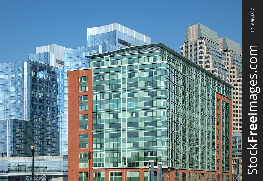 Colorful Modern Office Buildings against blue sky