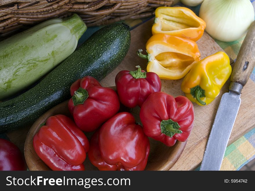 Fresh, Colorful Vegetables On The Rustic Board