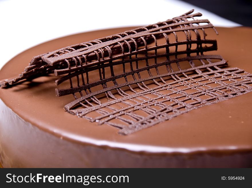 Chocolate cake decoration close up