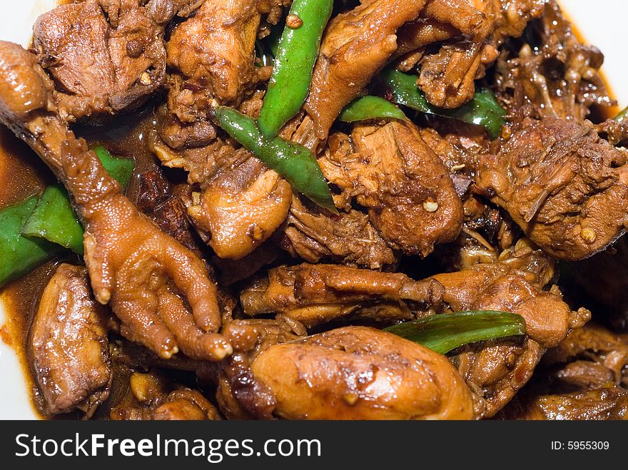 Delicious Chinese Dish - Fried Chicken with Green Fresh Chili. Delicious Chinese Dish - Fried Chicken with Green Fresh Chili