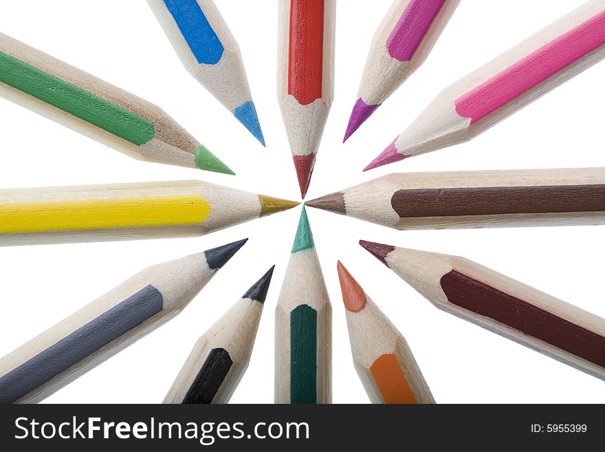 Colored Pencils in star formation isolated against white background