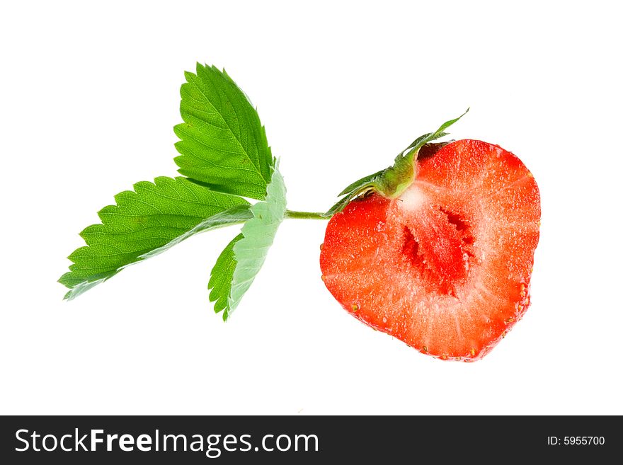 Strawberry with leafs on a white background. Strawberry with leafs on a white background.