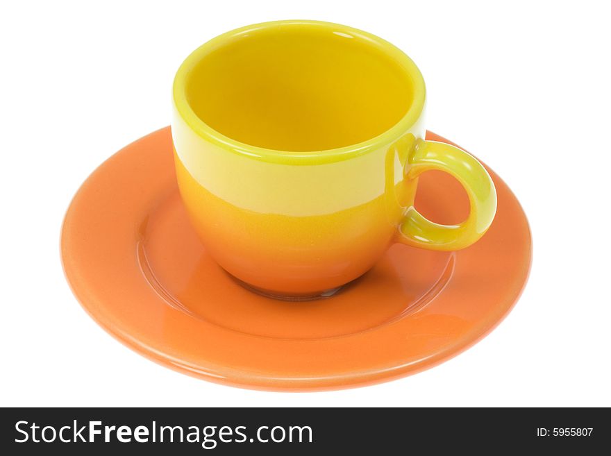 Coffee cup with saucer on a white background. Coffee cup with saucer on a white background.