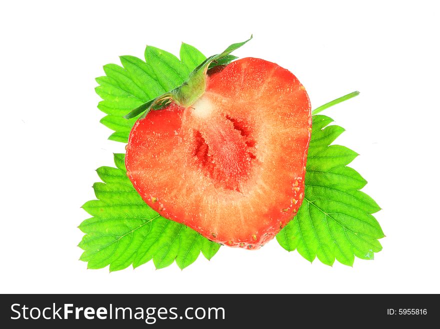 Slice of strawberry on a white background. Slice of strawberry on a white background.