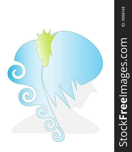 Girl with curled blue hair in profile