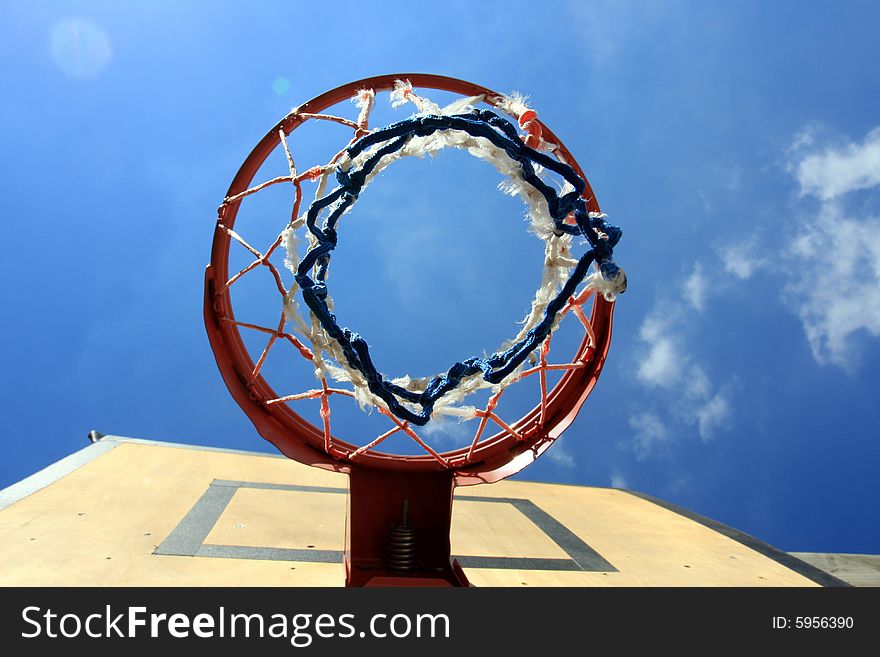 Underside view of a Basketball hoop