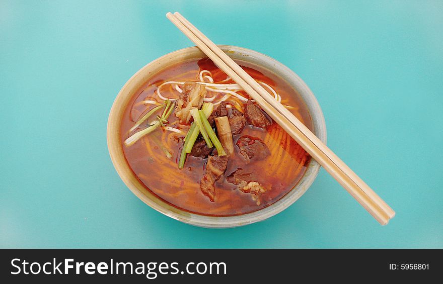 Noodles soup serve with beef