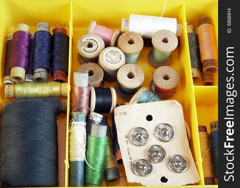 Sewing set of threads and buttons