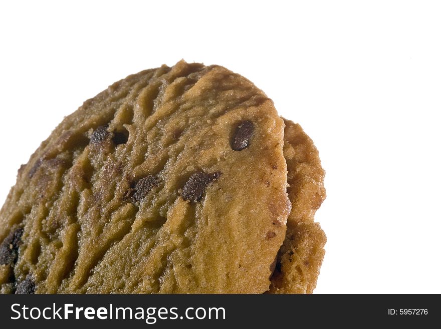 A chocolate chip sandwich cookie closeup